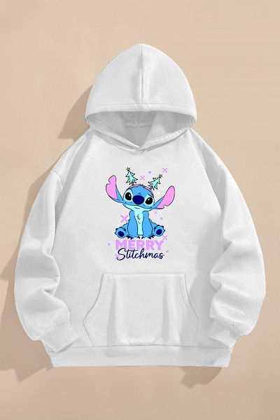 C&C OKULCUNUZ Hanorac pentru copii cu imprimeu de Crăciun de Anul Nou Stitch - alb cu trei fire de ridicare