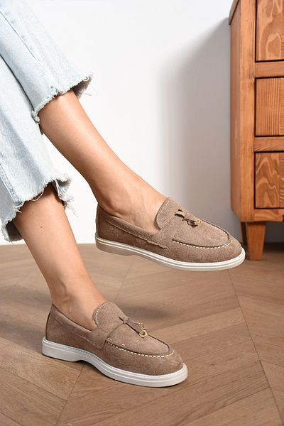 ŞAHİKA Daily Wearable Women's Loafer Nut Suede Shoes