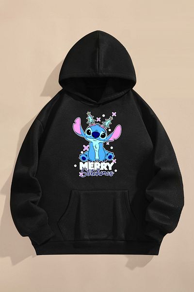 C&C OKULCUNUZ Детски суитшърт с коледни щампи Stitch - черен с три нишки