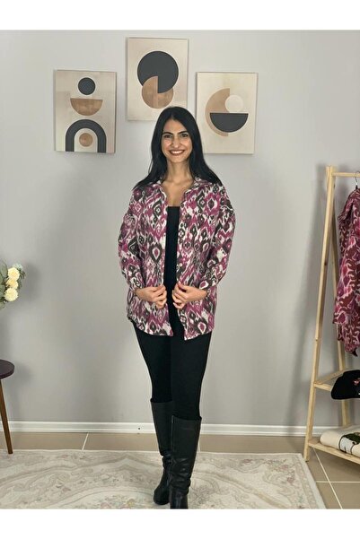 YusGos Women's Single Pocket Print Thick Lumberjack Jacket Shirt (Fuchsia-Smoked)