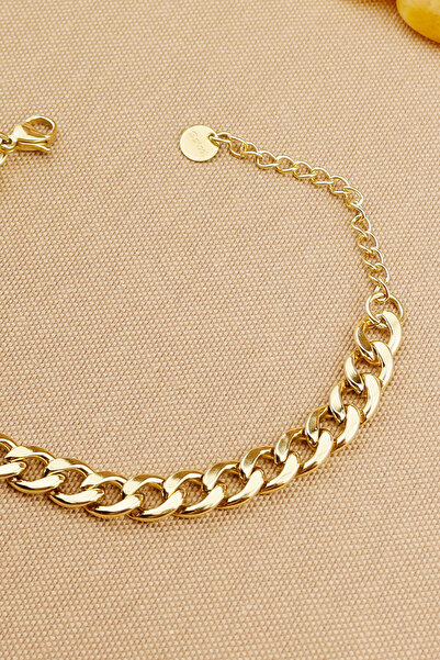 Keyifli Hayaller %100 Çelik Kalın Kuyumcu Model Zincir 316L Çelik Bileklik Kararmaz Solmaz 18+5 cm Çelik Bileklik