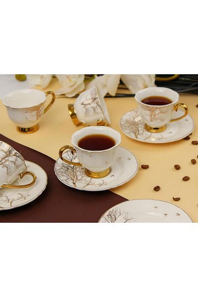 Sembol Albero Set of 6 Porcelain Coffee Cups Tree Patterned Purebone-124