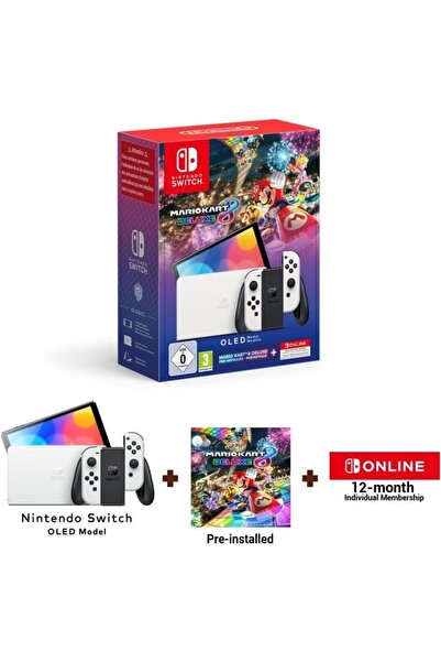 Nintendo Switch OLED Konsol Beyaz + Mario Kart 8 Deluxe + 12 Months NSO