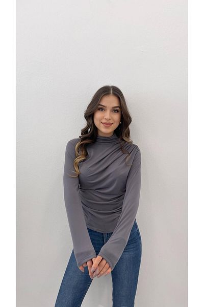 MODA ΓΥΝΑΙΚΕΙΑ ΓΚΡΙ ΣΤΡΟΓΓΥΛΗ ΛΕΠΤΟΜΕΡΗΣ ΚΟΛΑΡΙ ΣΑΝΤΙ ΜΠΛΟΥΖΑ