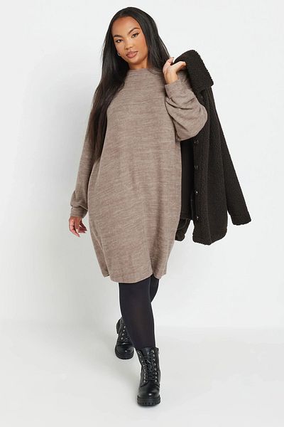 Stil Diva Plus Size Long Sleeve Crew Neck Soft Textured Dress 321599