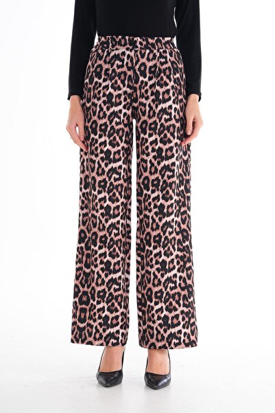 ŞİMAL Kadın Leopar Desenli Beli Lastikli Bol Paça Pantolon 255256 -