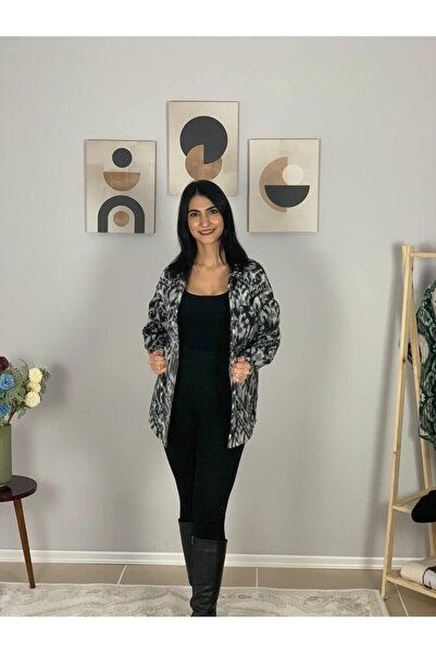 YusGos Women's Single Pocket Print Thick Lumberjack Jacket Shirt (Black-Grey)