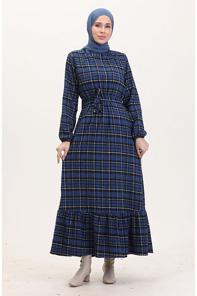 sefamerve Holzfäller-Stoffkleid mit Gürtel 0561-03 Saks