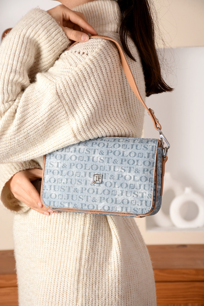 Just Polo Women's Embossed Printed 5 Compartment Zipper Closure Shoulder Bag