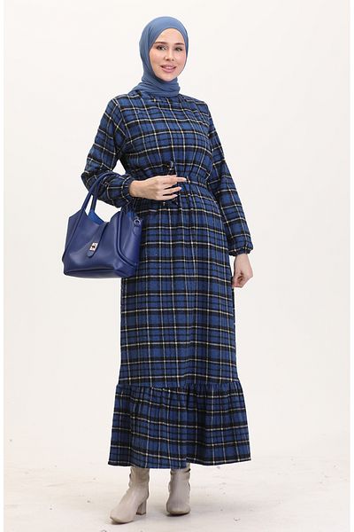 sefamerve Holzfäller-Stoffkleid mit Gürtel 0561-03 Saks