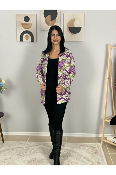 YusGos Women's Single Pocket Print Thick Lumberjack Jacket Shirt (Purple)