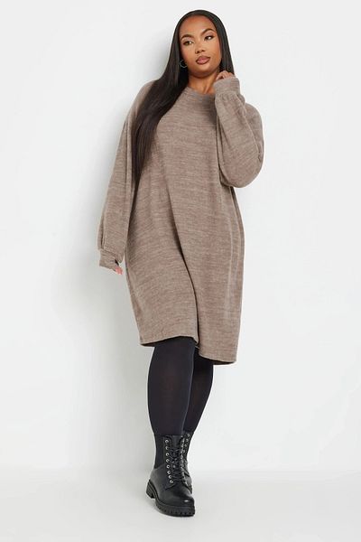 Stil Diva Plus Size Long Sleeve Crew Neck Soft Textured Dress 321599