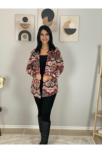 YusGos Women's Single Pocket Print Thick Lumberjack Jacket Shirt (Red-Coffee)