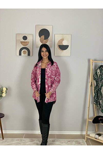 YusGos Women's Single Pocket Print Thick Lumberjack Jacket Shirt (Pink)