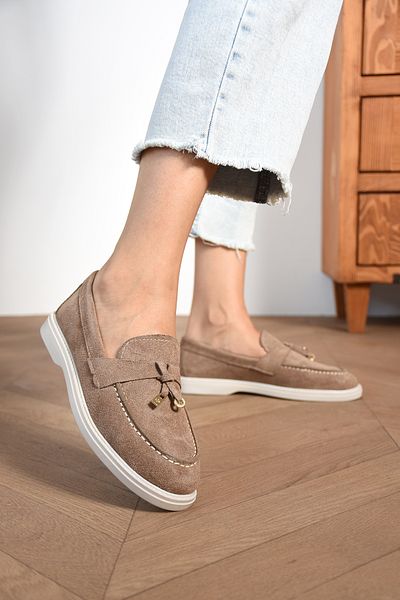 ŞAHİKA Daily Wearable Women's Loafer Nut Suede Shoes