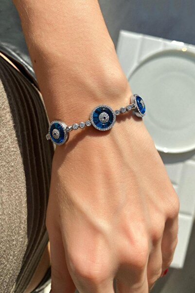 Spossy Silver Jewelry 925 Ayar Gümüş, Silver, 5li Büyük Nazar Cam Göz Bilekli...