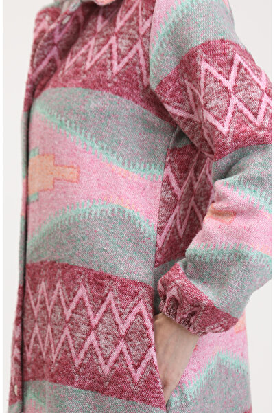 sefamerve Etnik Desen Düğmeli Kap 0557-04 Pembe Yeşil