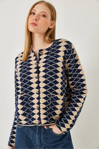 Bianco Lucci Women's Side Diamond Patterned Knitwear Cardigan 241139 60261289