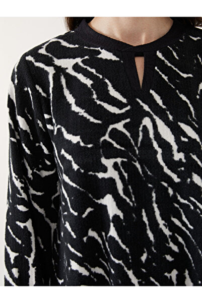 LC Waikiki Black Crew Neck Zebra Pattern Dress
