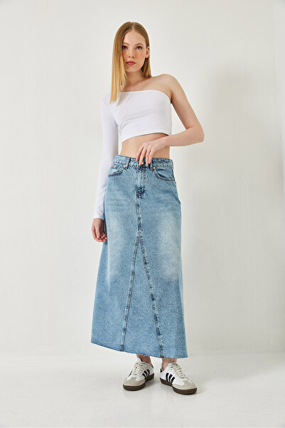 Bianco Lucci Női lézerrel vágott hosszú farmer szoknya 5137 60261291