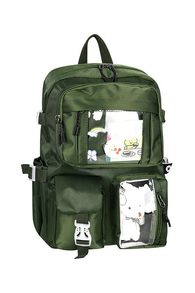 Bliss Khaki Kawaii Korean Style School Bag with Accessories Girls & Boys Backpack