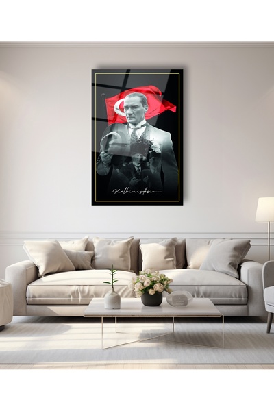 BestSanat Atatürk Kalbimizdesin Cam Tablo