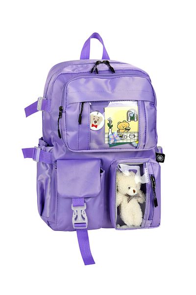 Bliss Geantă de școală în stil coreean liliac Kawaii cu accesorii Rucsac pentru fete și băieți