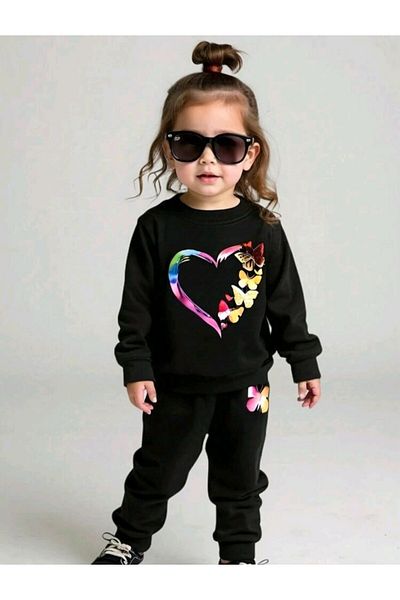 renkli diyar Girl's Heart Printed Pouchless Suit Zero Collar Pouchless Pants
