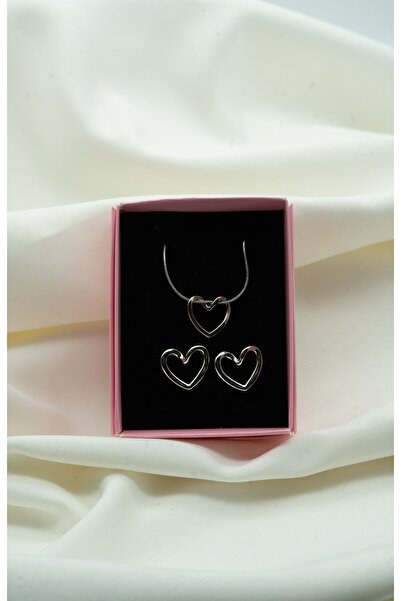 Le Manolia Accessories sevgiliye hediyelik çelik düğüm kalp kolye küpe set yıldönümü yılbaşı hediye seti kolye küpe