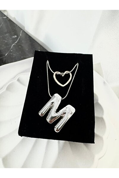 Le Manolia Accessories Kararmaz Çelik Balon M Harf Kolye Ve Çelik Düğüm Kalp Kolye Kararmaz Çelik Zincir Kombin Kolye