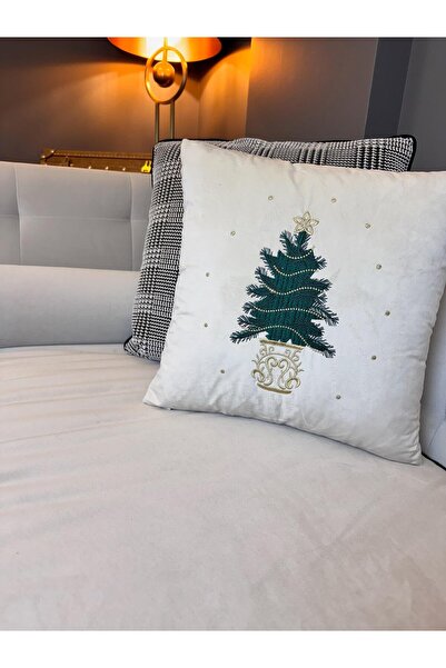 ref crea Екру цвят коледна елха бродирана калъфка за възглавница