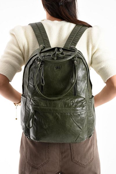 yuzuco Faux Leather Backpack Green (Model: 571-11-12J)