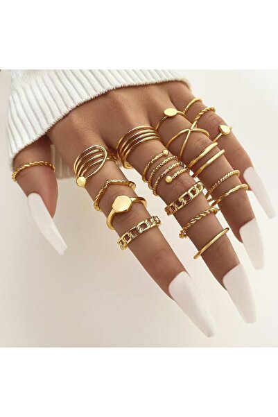 Le Manolia Accessories 18 Adet Kombin Yüzük Çoklu Yüzük Seti Ayarlanabilir Ek...