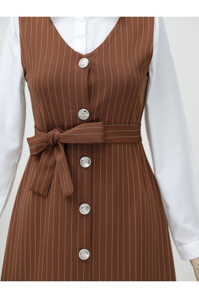Modamorfo Ριγέ κοστούμι με κορδόνια με κουμπιά - Καφέ