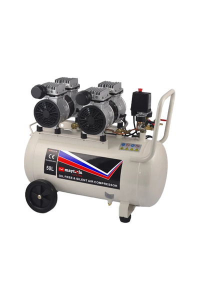 MayTools 50 Lt Sessiz-yağsız (2.5HP) May Tools Çift Kafa Kompresör