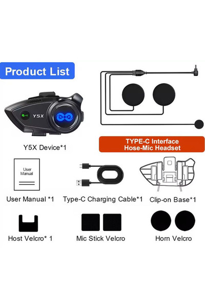 Vothoon Y5X RGB Işıklı Intercom 5 Kişi Bağlantılı 1000mAh Motosiklet Bluetooth Kulaklık Seti