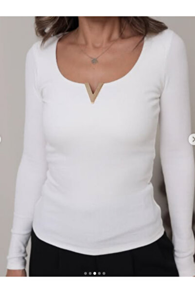 ARONA Siyah Gold Aksesuar Detaylı Fitilli Bluz