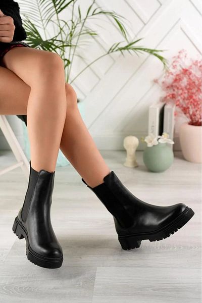 Karanshoes حذاء أسود حراري غير قابل للانزلاق من الجانب المرن بدون سحاب وبدون رباط ونعل مخيط مقاوم للماء