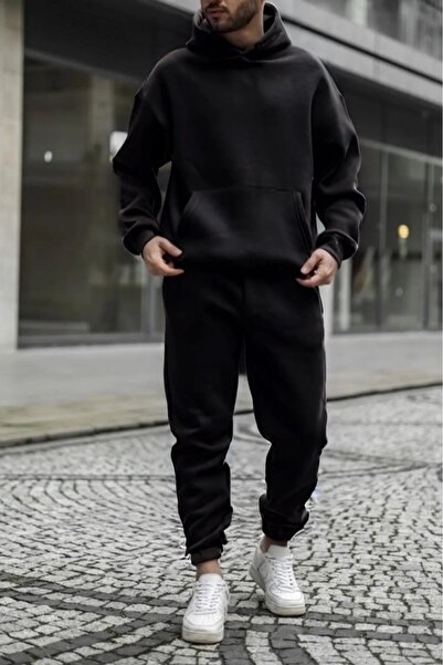 kam's Ανδρικό σετ φόρμας Jogger με φαρδιά βαμβακερή εσωτερική κουκούλα