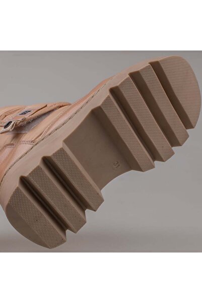 Demashoes Bej Cırt Cırtlı Kolay Giyilebilir Karda Kaymaz Taban Çocuk Kar Botu