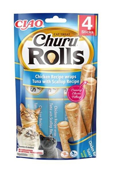 Ciao Churu Rolls Sticks Deniz Taraklı, Tavuk Sargılı ve Ton Balıklı Kedi Ödül Maması 4x10 Gr