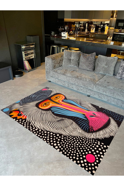 Rugs Modern Halı Ebru Koleksiyonu Siyah Temalı Renk Detaylı Maymun Yüzü Desen...