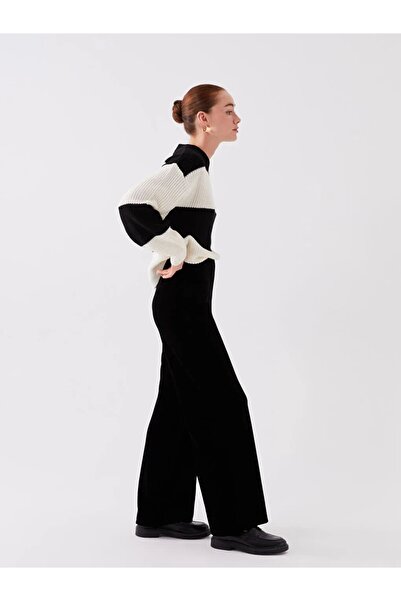 LC Waikiki LCWAIKIKI Basic Siyah Standart Fit Düz Geniş Paça Kadife Kadın Pantolon 67 Değerlendirme