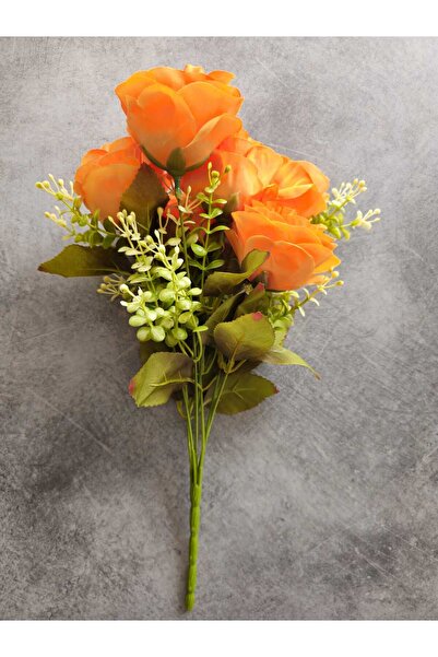 YAPAY ÇİÇEK DERYASI 7 Kafalı Şimşir Aranjmanlı turuncu GÜL Demeti Buket Gül Vazo Saksı Dekor aranjman çiçeği