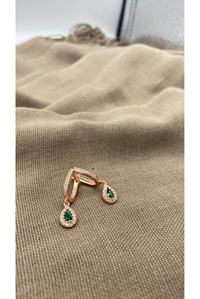 SURA SILVER YEŞİL DAMLA MODEL ZİRKON 925 AYAR ROSE GÜMÜŞ KÜPE