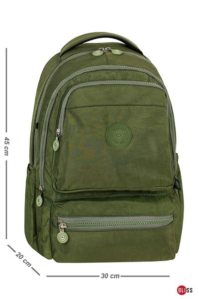 Bliss Χακί Unisex Daily & School Backpack Crinkle υφασμάτινο σακίδιο πλάτης με θήκη για φορητό υπολογιστή