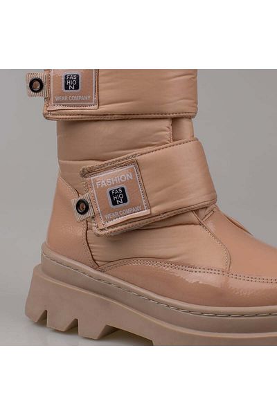 Demashoes Μπεζ Velcro Easy Wear Snow Αντιολισθητική Σόλα Παιδικά Snow Boots