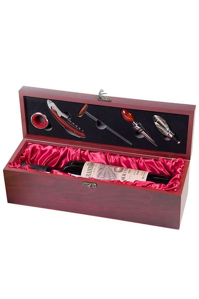 XTRIKE ME Wine Rack and Corkscrew Set with Wooden Box 5 Pieces Bottle Opener 36*11 cm