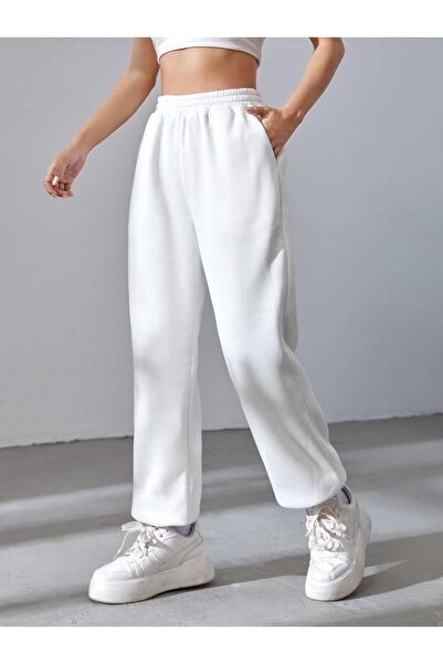 THE WHITE Γυναικείο λευκό ίσιο παντελόνι φούτερ