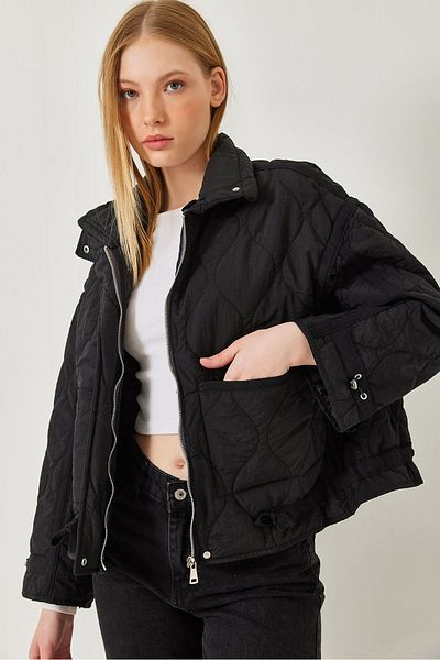 Bianco Lucci Oversize Women's Quilted Coat - Stand Collar, Zipper and Pocket, Seasonal 1120 60261300